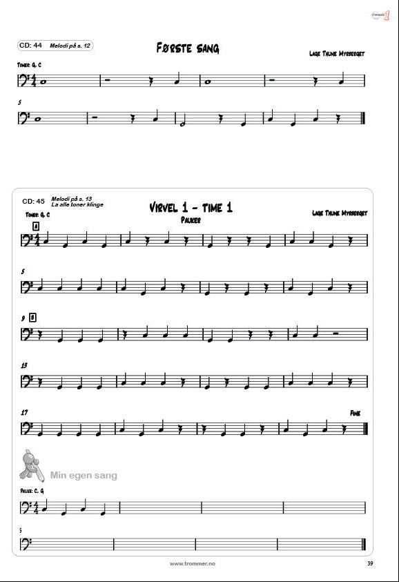 Tremolo 1 elevbok - tydelig kobling til Virvel 1. Samme noter, men nå fordelt på to pauker.