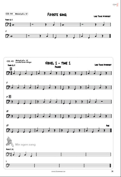 Tremolo 1 elevbok - tydelig kobling til Virvel 1. Samme noter, men nå fordelt på to pauker. 