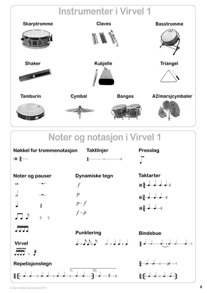 Virvel 1 trenerbok - instrumenter du blir kjent med og notasjon du lærer