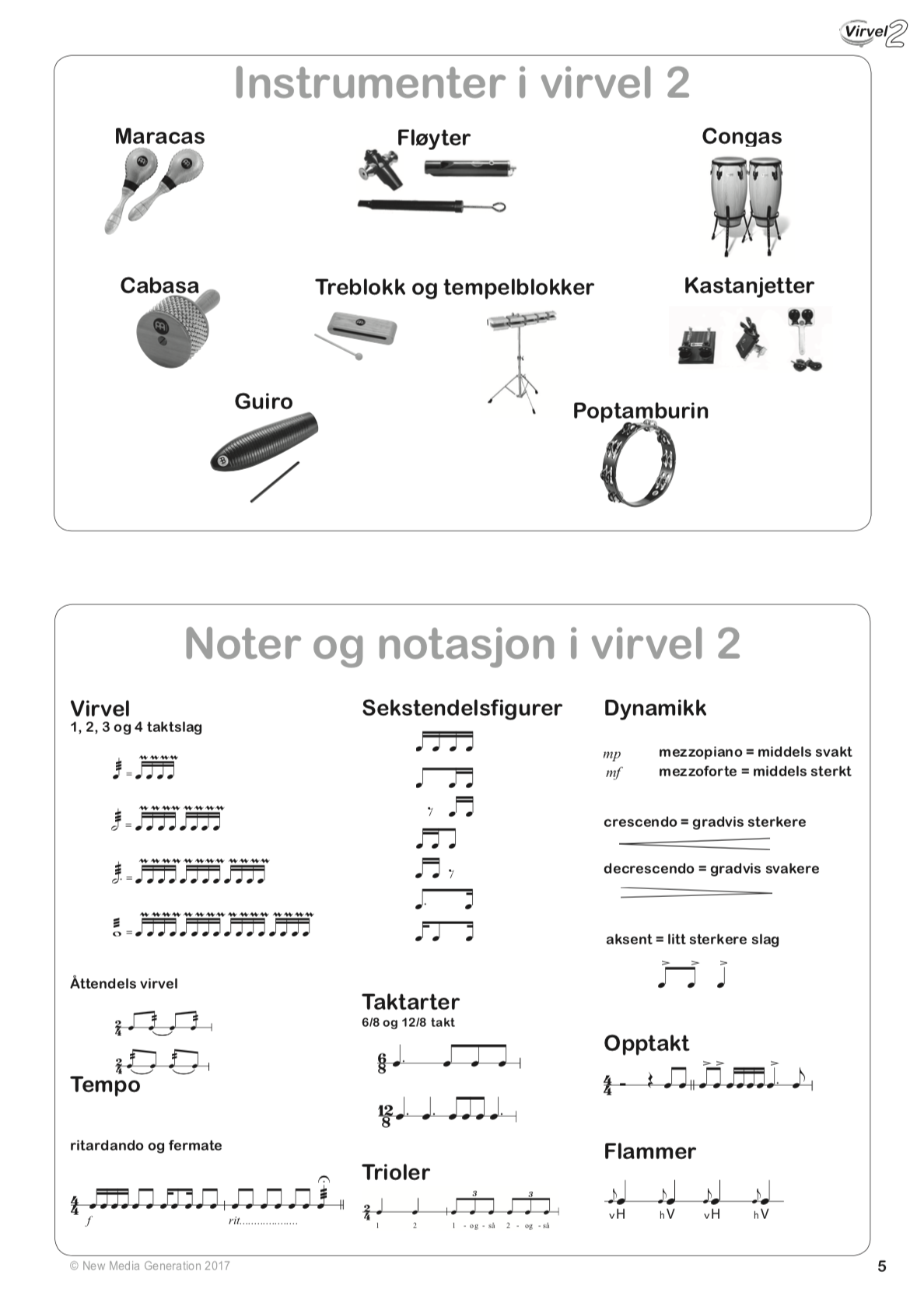 Virvel 2 elevbok - noter og musikkøvelser