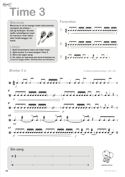 Virvel 2 elevbok time 3 - teknikk og notelesing. Gjenkjennelig oppsett fra Virvel 1